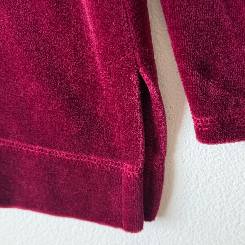 Talbots Velour Blouse Top M Burgundy Wine V-Neck Long Sleeve Velvet Holiday Soft - Picture 7 of 9